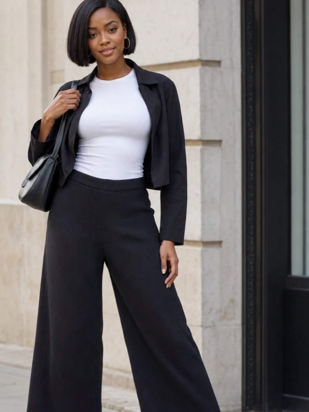 NWT | SKFK | Black Ribbed Wide Leg Cropped Pants | Size 6